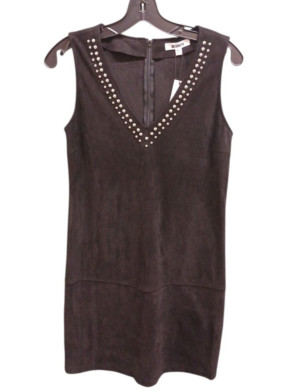 BB Dakota NWT Black Suede Studded V-Neck Shift Dress Size Extra Small